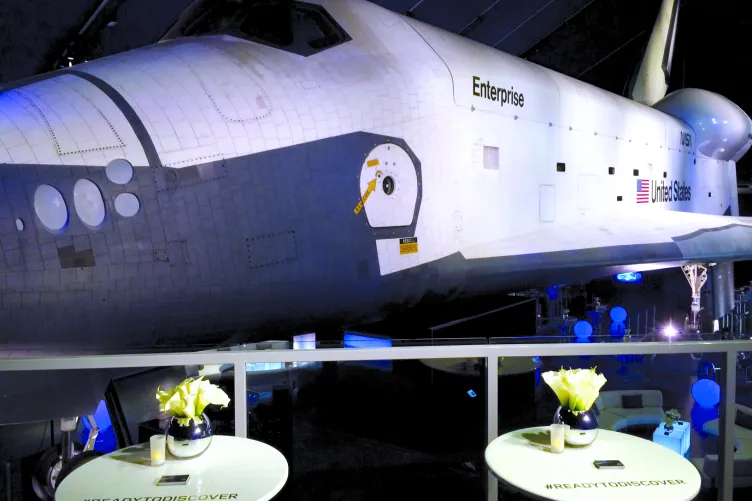 Beautiful table setting with an aircraft in the background