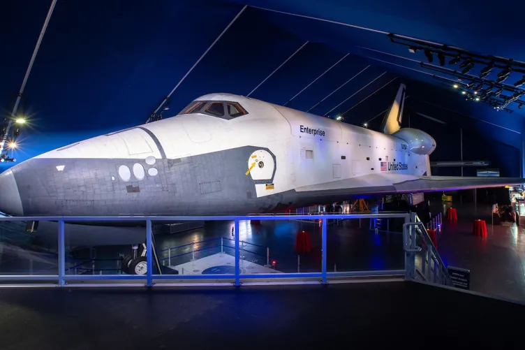 Overview of the Space Shuttle Enterprise Pavilion set up to host a social event