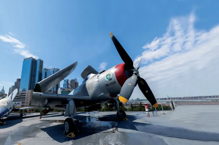 Photo of the Douglas Skyraider on the Flight Deck on a sunny day.