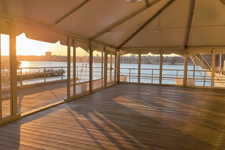 Starboard Aircraft Elevator, overlooking the water at sunset