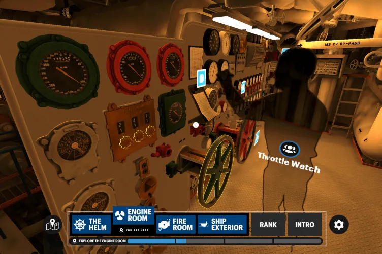 Immersive VR tour of the ship's engine room.