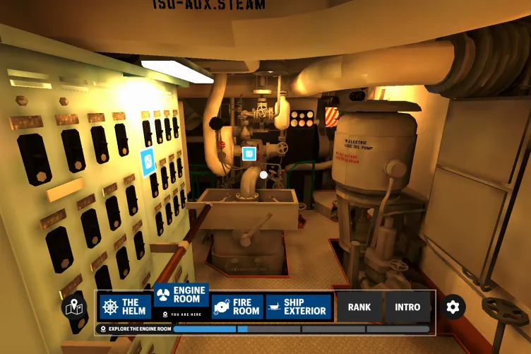 Immersive VR tour of the ship's engine room.