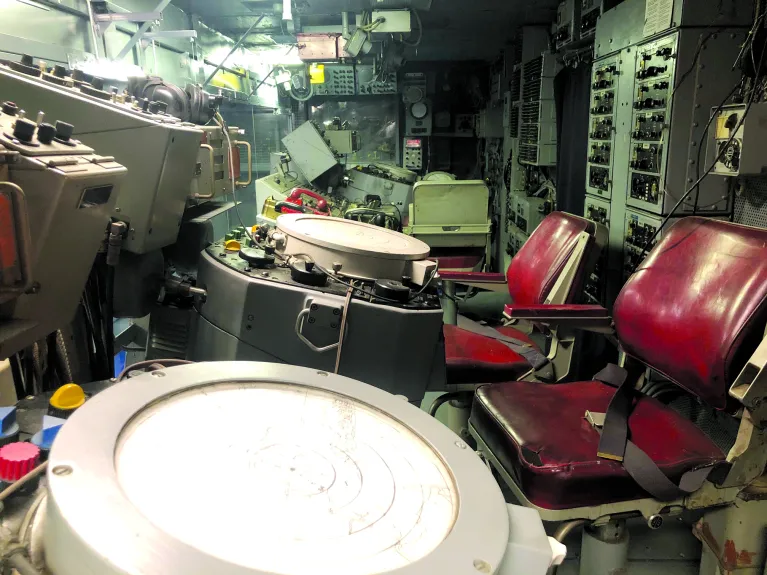 Image of the combat information center's radars and communication equipment.